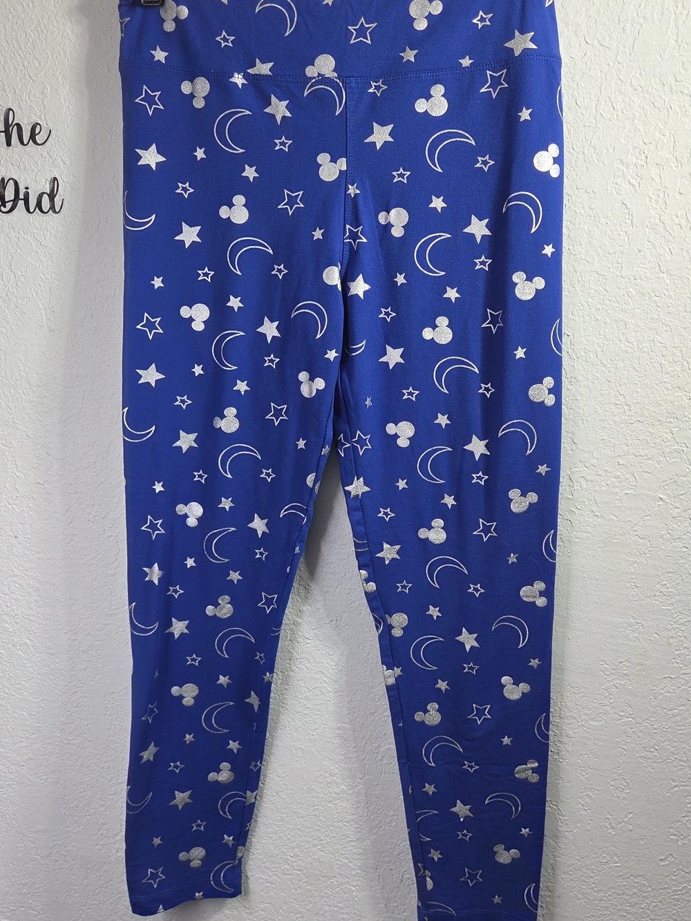 DISNEY PARKS Authentic Blue Metallic Silver Mickey Mouse Moon Star Leggings M